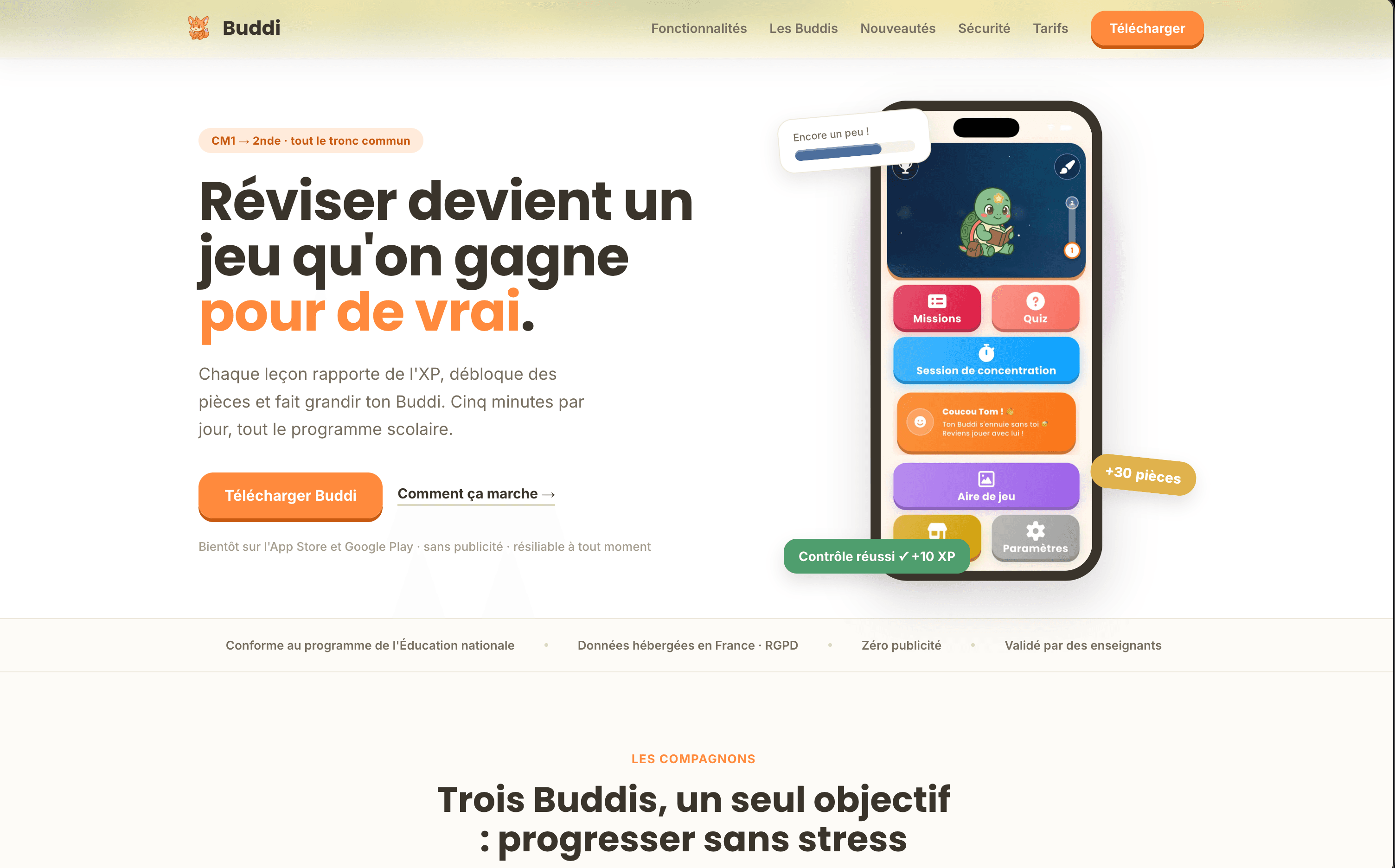 Buddi : réviser en cinq minutes par jour, capture d'écran
